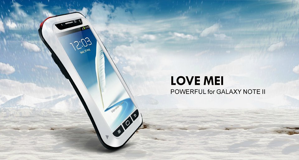 LOVE MEI Powerful Small Waist Water Resistant Shockproof Dust/Dirt/Snow Proof Aluminum Metal Outdoor Heavy Duty Case Cover for Samsung Galaxy Note 2