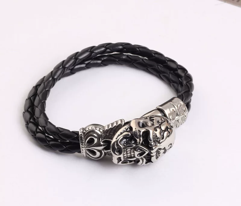 Европа и Америка, британская корона cross skeleton legion bracelet, титановая сталь кожа двойной слой браслет, S52 Lonely
