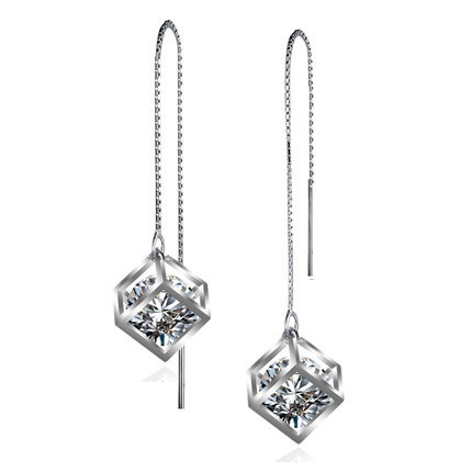 925 pendientes de plata de ley estilo coreano moda Cubo de Rubik pendientes de diamantes pendientes de plata esterlina pendientes de las mujeres al por mayor