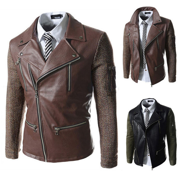 Autumn winter new foreign trade fashion color multi zipper Korean version men repair collar coat coat