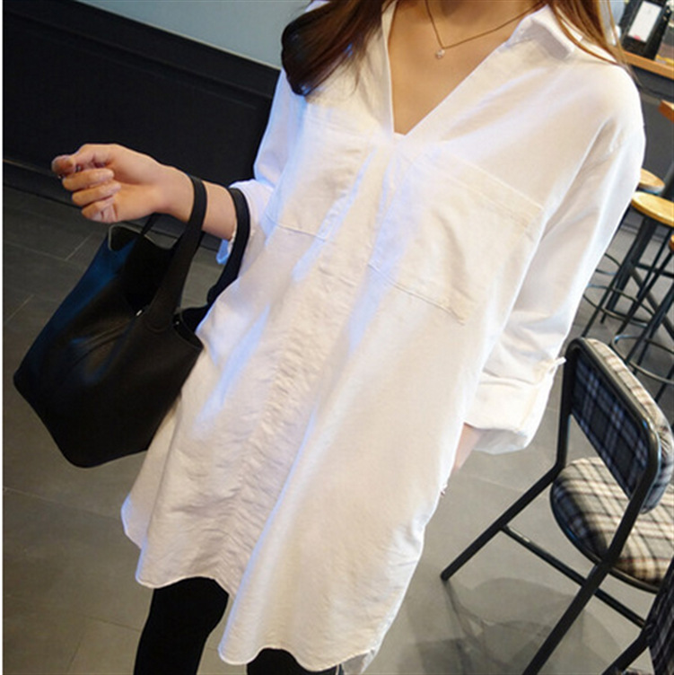 C302 Supports Mixed Batch 2025 Spring White Shirt Women's Mid-Length Long-Sleeved Loose Large Size Simple White Shirt Trend