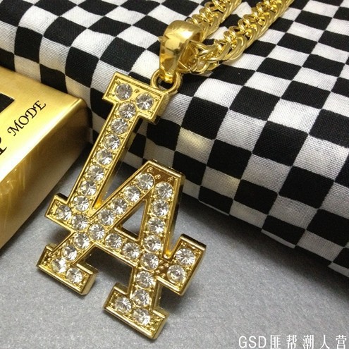 欧美hiphop嘻哈饰品 外单爆款LA镶钻吊坠项链酒吧夜店necklace