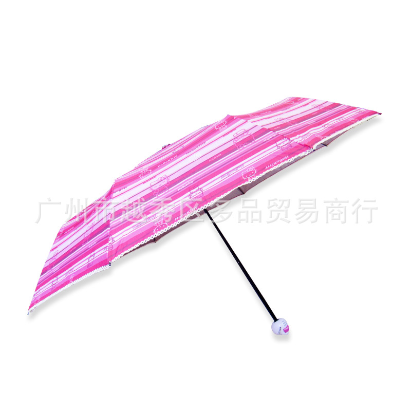 Manufacturers selling genuine Hello Kitty lovely stripe umbrella handle Hellokitty three folding umbrella5