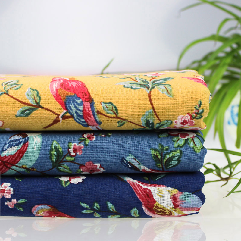日式花鸟和风布料秋款棉麻服装diy手工乡村窗帘桌布批发