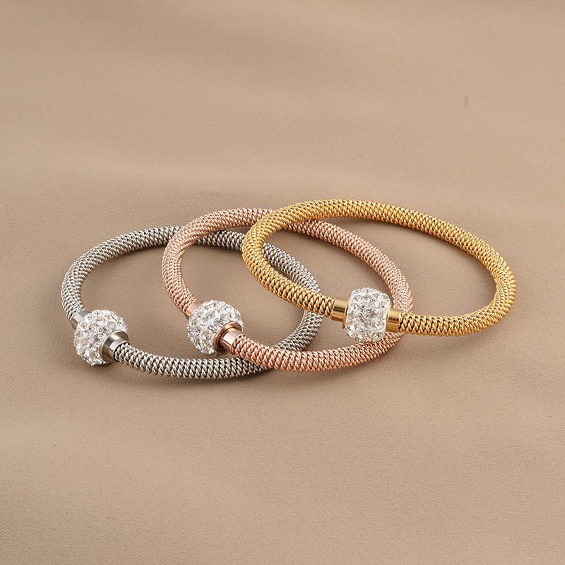 Rhinestones Inlay Material Bangle Classification Vacuum Plating Real Gold Plated 18K Gold Round 304 Stainless Steel Titanium Steel Elegant Waterproof Non Tarnish 304 Stainless Steel Bangle