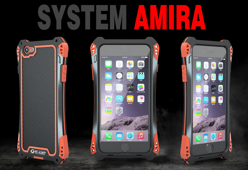 R-JUST Amira Heavy Duty Dirtproof Shockproof Rainproof Aluminum Metal Bumper Carbon Fiber Back Cover Case for Apple iPhone 6S/6 & iPhone 6S Plus/6 Plus & iPhone SE/5S/5