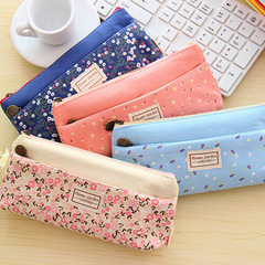 Manufacturer wholesale stationery canvas storage bag Nectar double zipper pencil bag pastoral floral stationery bag
