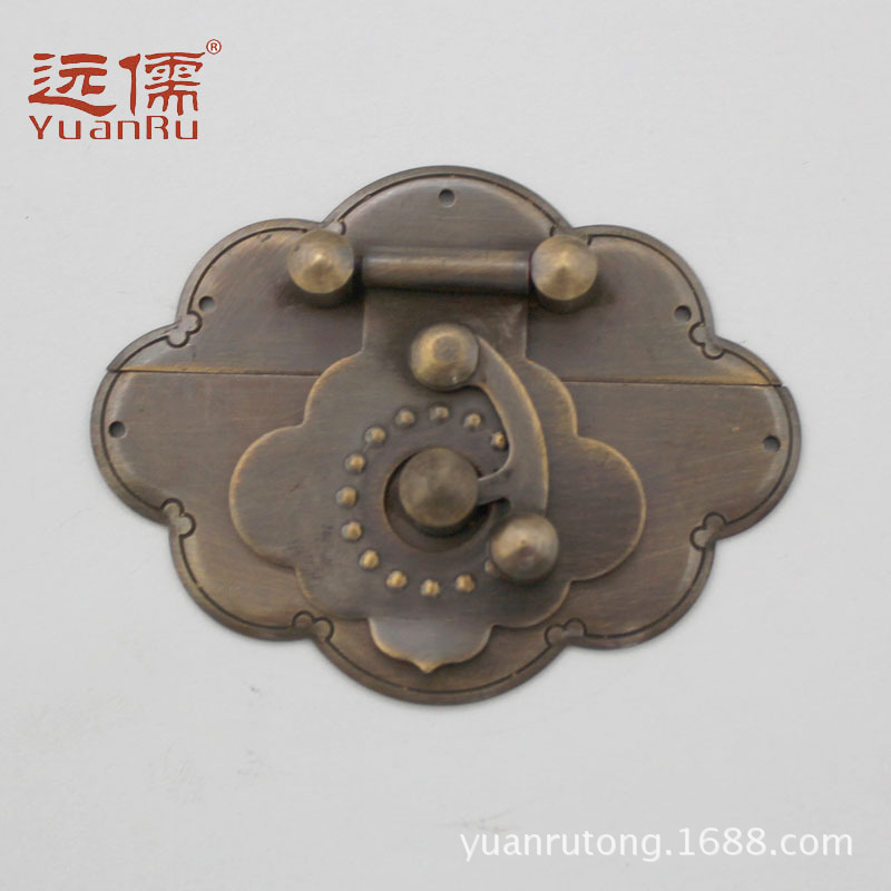 远儒铜雕中式仿古首饰盒子配件黄铜搭扣箱扣YRD981 高度5CM