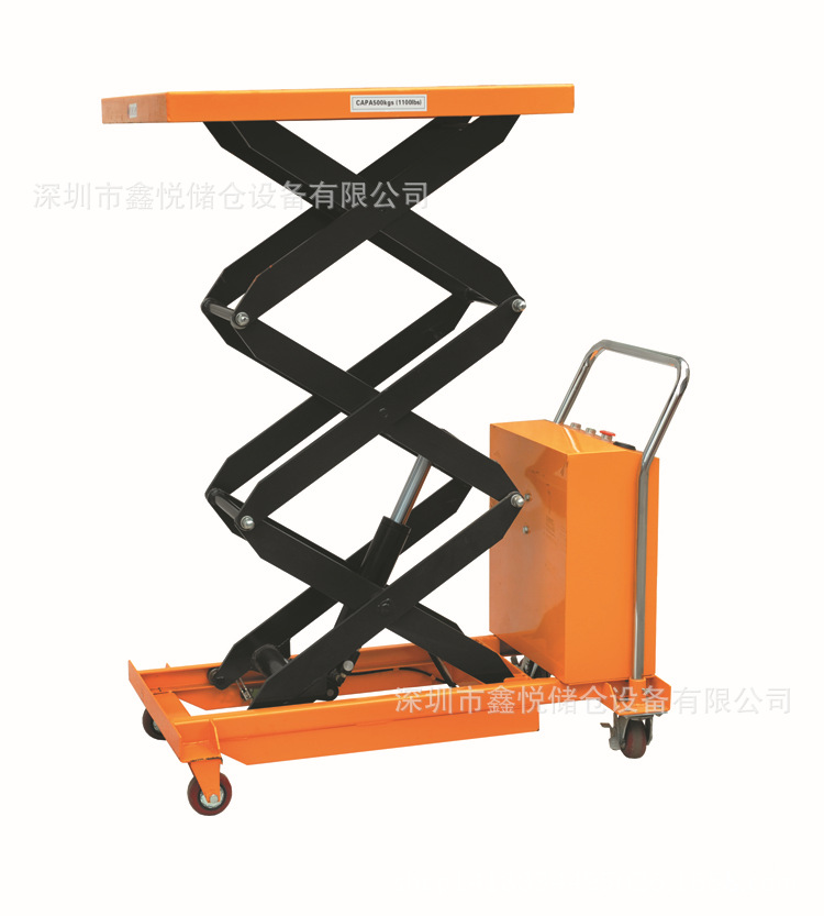 500kG/1吨2米移动式电动平台车滚筒升高车剪叉手推液压升降平台车