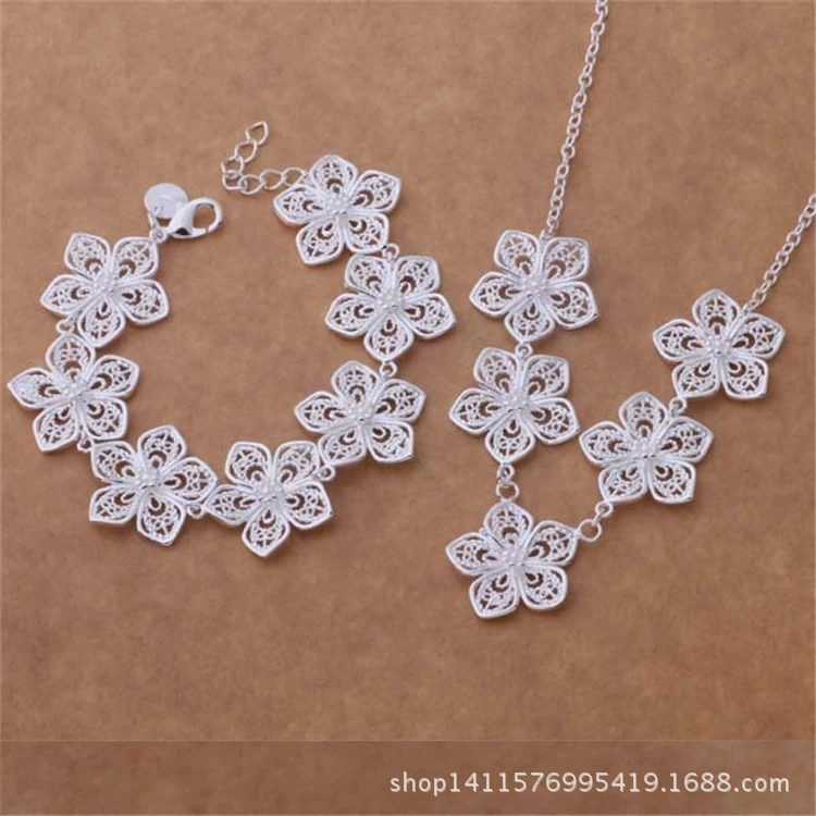 Renxing горячий продаж 925 серебрение набор темперамент полый пятивенз bracelet necklace Renxing внешний рынок ювелирные изделия производитель оптовая торговля