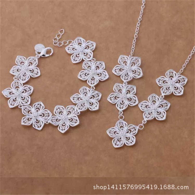 Renxing горячий продаж 925 серебрение набор темперамент полый пятивенз bracelet necklace Renxing внешний рынок ювелирные изделия производитель оптовая торговля
