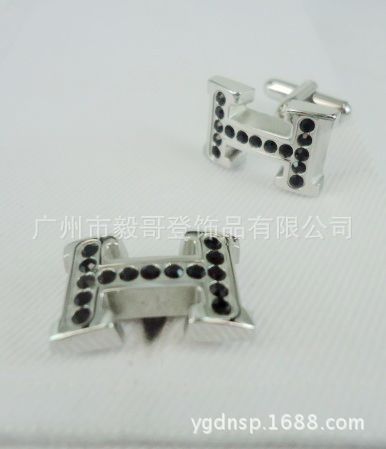 新款黑色水晶袖扣，A6029K-5不锈钢袖扣，礼品袖扣，企业定袖扣