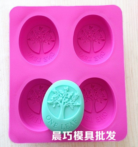 Supply silicone cake mold, four-hole oval tree mold, handmade soap candle grinder, happy tree