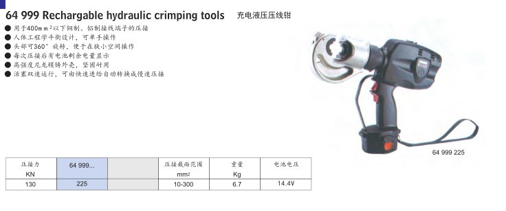 64 999 Rechargable hydraulic crimping tools 充电液压压线钳