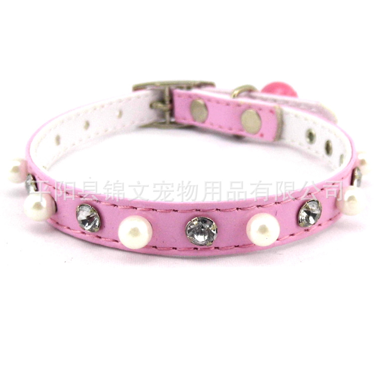 Cat collars Pearl Rhinestone Dogs Small bell Star who meow pu chokers  Cross border Specifically for Pet Supplies Cat chain
