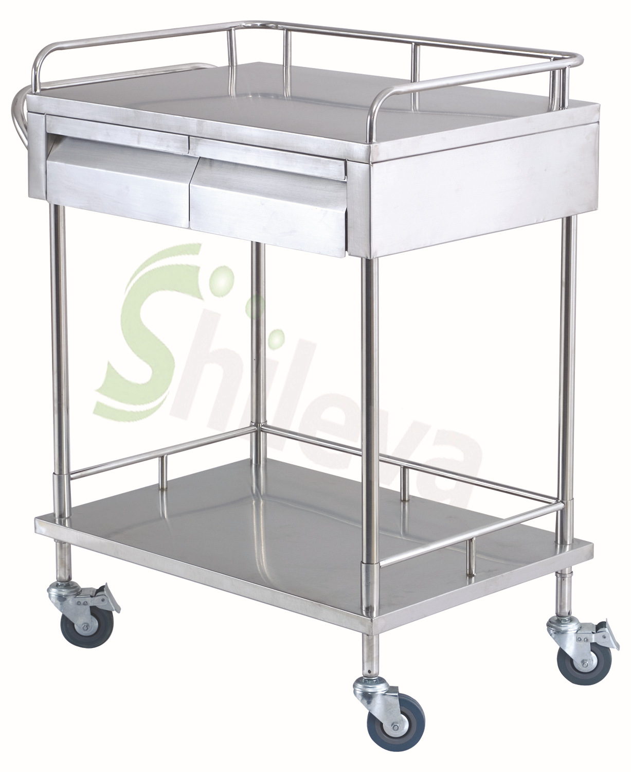 不锈钢双层双抽屉换药车 医用车 治疗护理车 刀具消毒车稳重