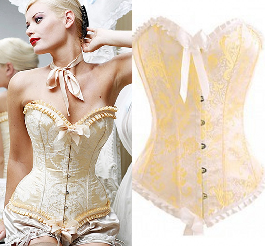 欧洲宫廷束身衣欧美束身马甲美体衣塑身衣新娘婚纱束身内衣黄色|ru