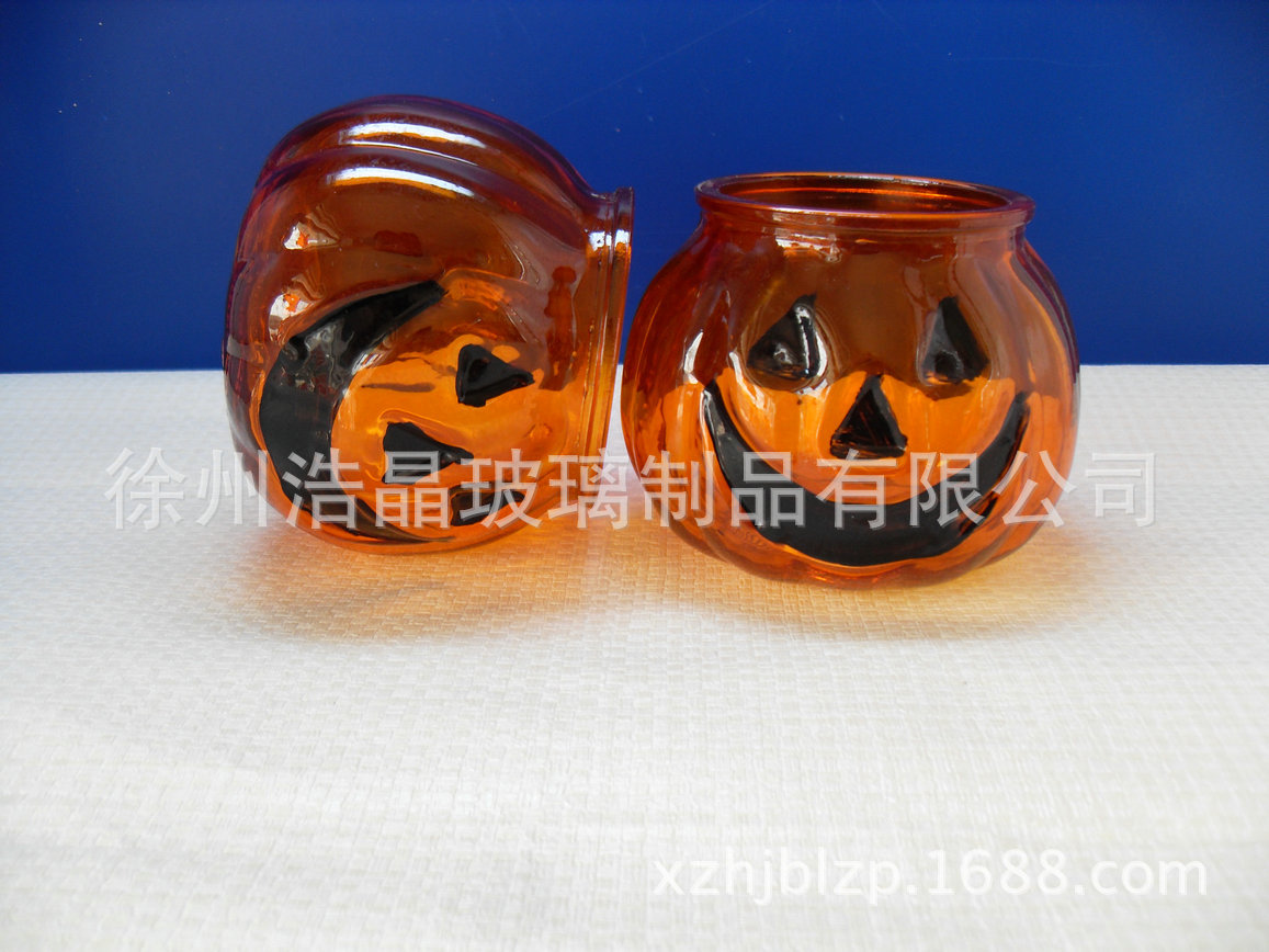南瓜鬼脸烛台 玻璃蜡烛 创意 欧式 铁线悬挂玻璃烛台 玻璃瓶喷色