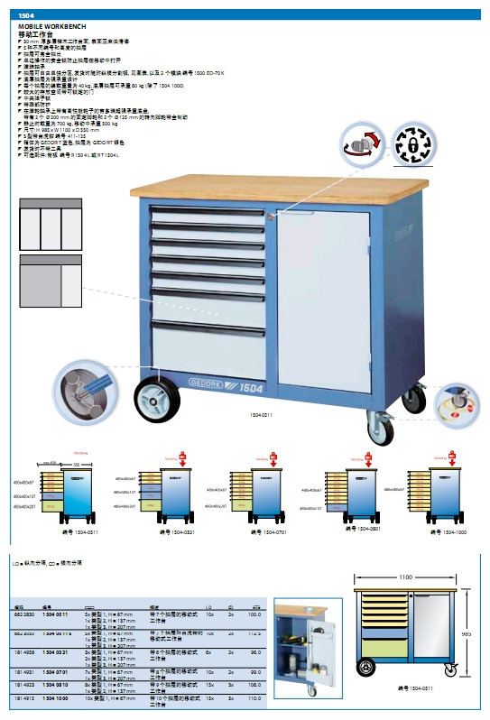 吉多瑞移动式工作台带自动升降的背板  移动工作台