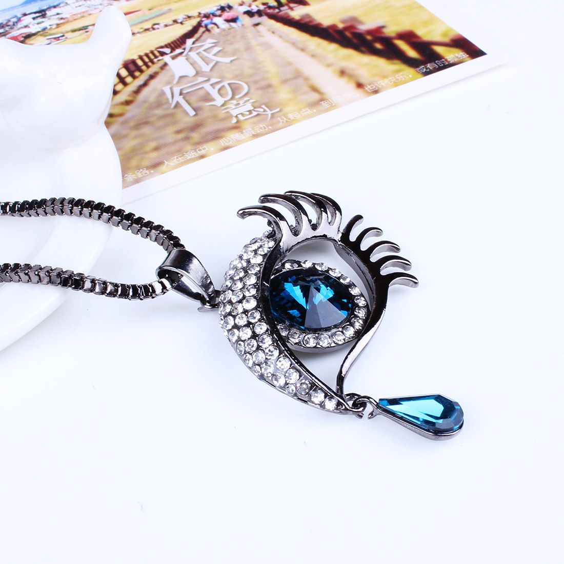 Mode Yeux Bleus Cristal Larme Ange Larme Chandail Chaîne Long Collier En Gros Nihaojewelry display picture 7