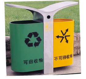 户外双桶镀锌钢板垃圾桶 翼展造型 新款市政垃圾桶 厂家直销|ms
