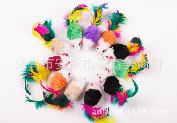 Color feather tail mouse cat toy mouse 2 inch mouse toy Yiwu Wan pet
