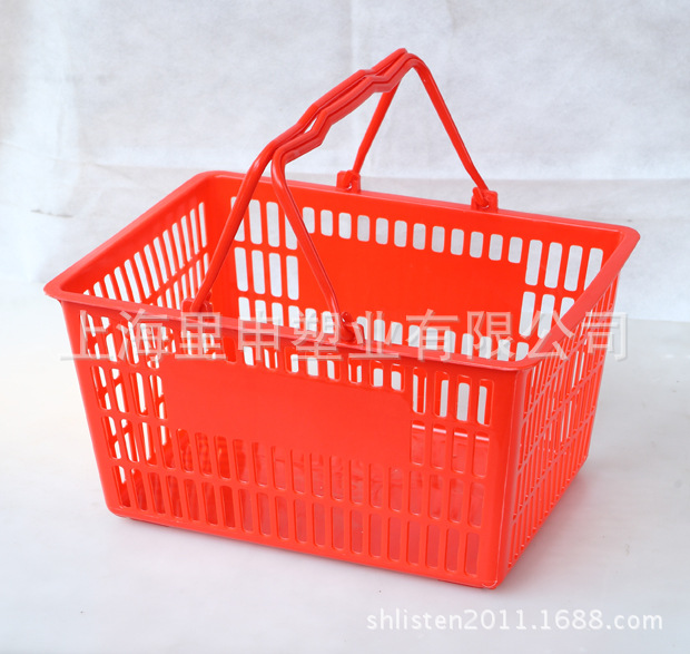 410*295*210超市框 胶把手缕空超市篮 铁把手篮子 长拉手红超市箩