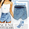 big cross stacked irregular Zazi grip wide leg jeans shorts skirt 