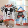 Wholesale new bean dragon wood pulp fiber short -sleeved set Mickey sports T -shirt 2 -piece set 6214 summer model