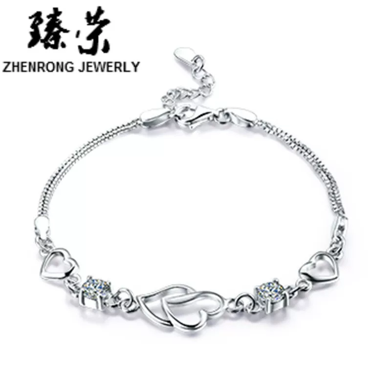 Браслет ZHENRONG JEWELRY серебристый с акцентами аметиста, корейский стиль, 0.01 кг