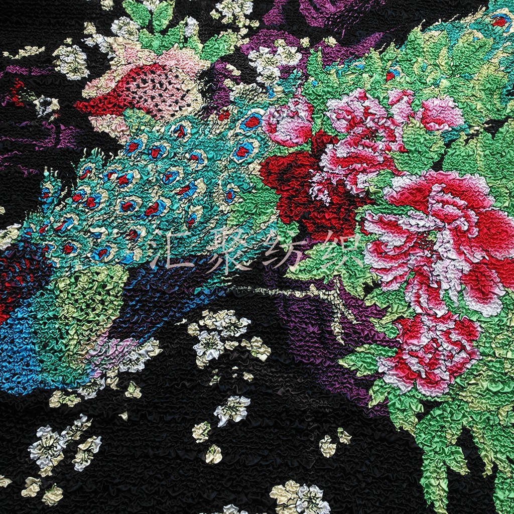 绗绣发泡面料 孔雀印花发泡面料 复合双层发泡