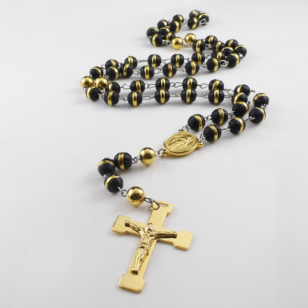 1 Piece Fashion Cross Stainless Steel Silica Gel Beaded Pendant Necklace display picture 3