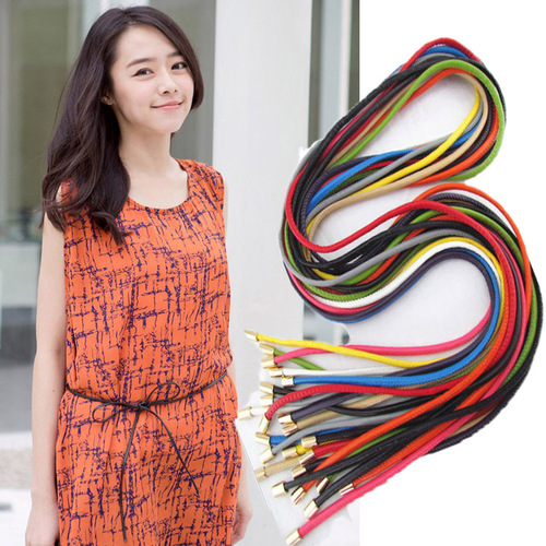Simple rope belt for women, thin Korean style candy-colored belt, metal leather rope decorative belt, versatile dress waist chain