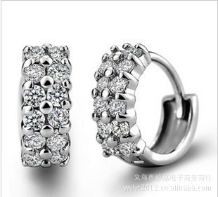 厂家直销 925纯银瑞士钻 高雅奢华韩版双排镶锆石耳扣|ms