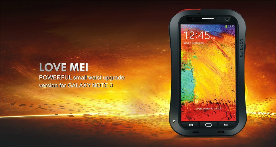 LOVE MEI Powerful Small Waist Water Resistant Shockproof Dust/Dirt/Snow Proof Aluminum Metal Outdoor Heavy Duty Case Cover for Samsung Galaxy Note 3