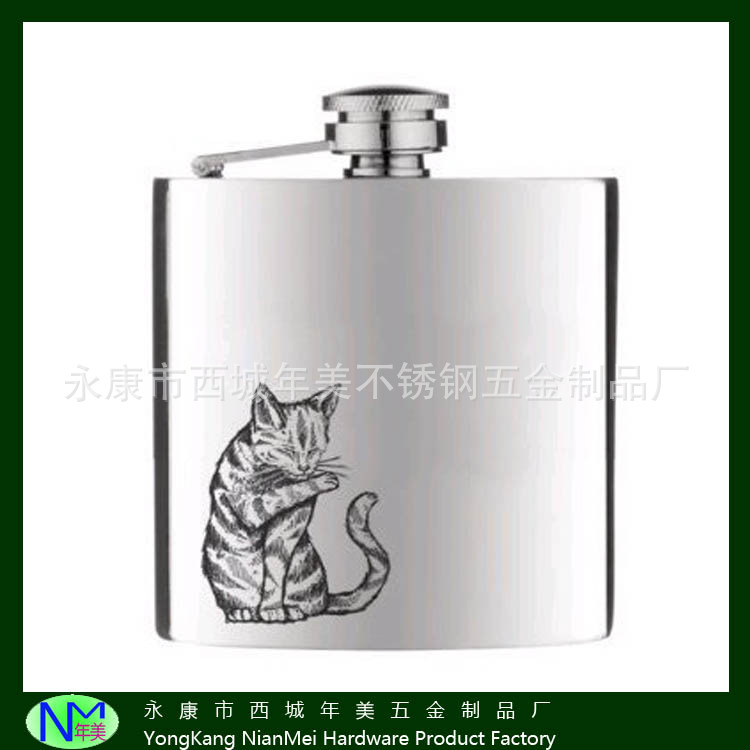 5盎司随身丝印扑克图案不锈钢酒壶厂家直销