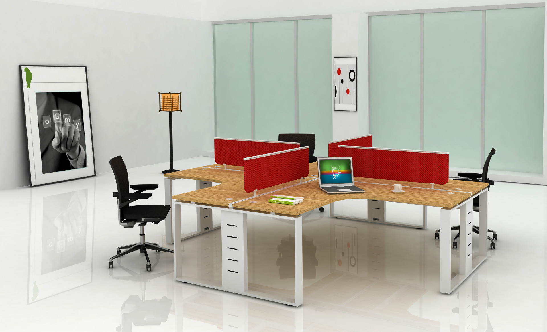 Guangdong Simplicity modern to work in an office furniture combination Staff Table 4 screen Card position staff computer Tables and chairs