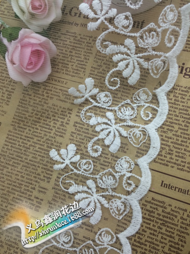 蕾丝花边刺绣网布棉线透明网花边条码裙摆花边服装辅料现货