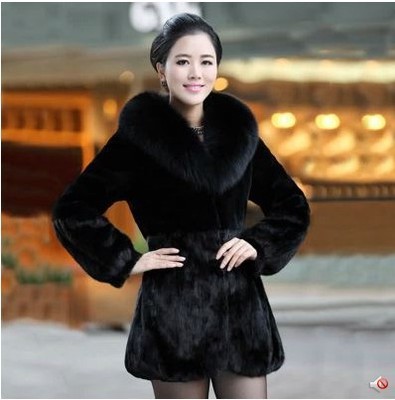 海宁皮草外套 女士2018新款 仿狐狸毛中长款 水貂皮大衣拼貂|ru
