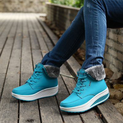 Autumn and winter thickening Cotton boots Fur collar Two wear Shake shoes Korean Edition Cotton-padded shoes The thickness of the bottom Muffin Bootie motion Women's Shoes