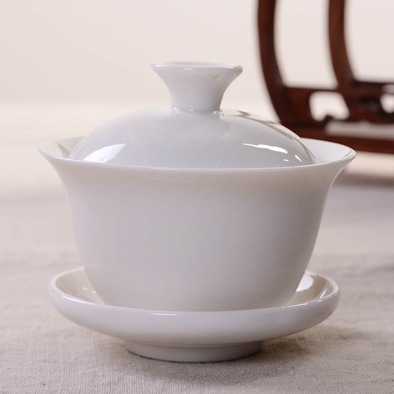 Kungfu Online Tea Set White Cover bowl Jade porcelain High white/Sancai Bowl can be printed Logo Or pattern