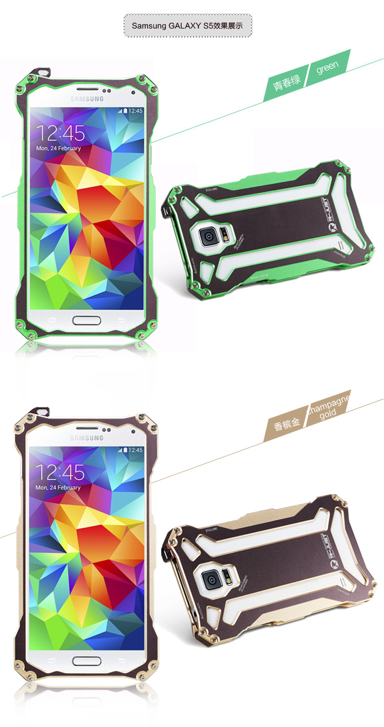 R-Just Gundam Aerospace Aluminum Contrast Color Shockproof Metal Shell Outdoor Protection Case for Samsung Galaxy S5