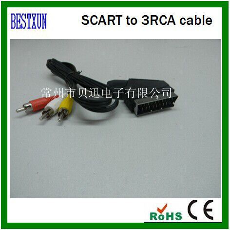 供应SCART转3RCA线 1.2米  RCA注塑