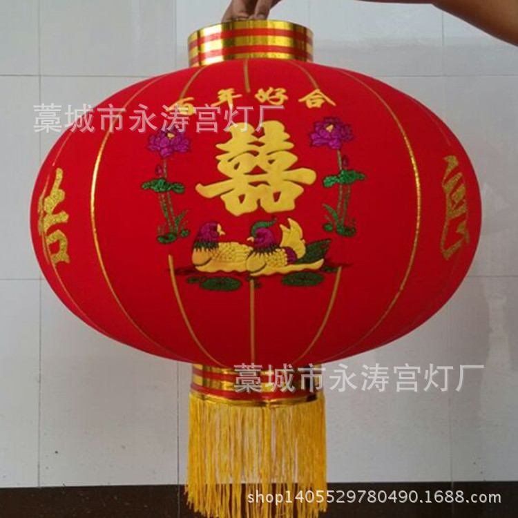 新款植绒布大红灯笼生产厂家批发喜福字结婚庆春节日宫灯广告灯笼
