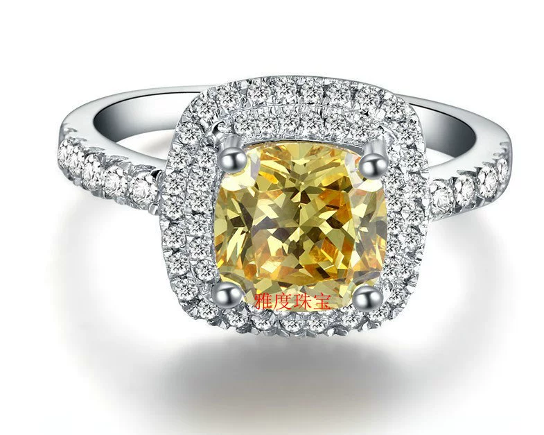 雅度珠宝 Fat Fang Chinese Female Diamond Ring SONA Diamond Ring Silver Platinum Planted Female Ring Natural Mossan Diamond Ring