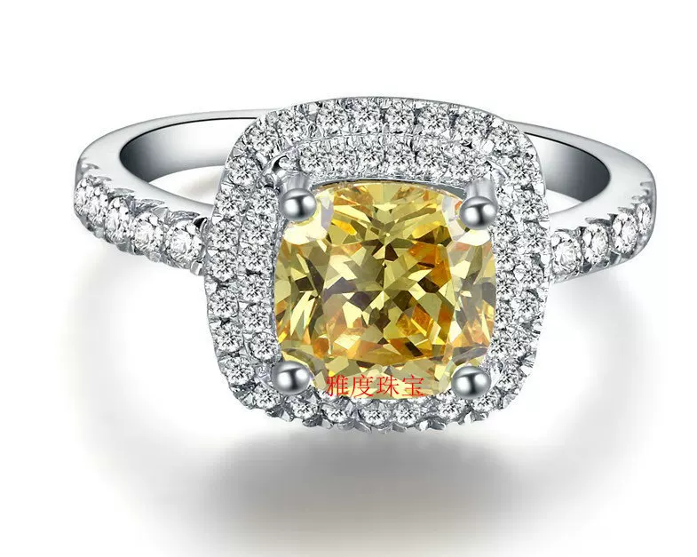 雅度珠宝 Fat Fang Chinese Female Diamond Ring SONA Diamond Ring Silver Platinum Planted Female Ring Natural Mossan Diamond Ring