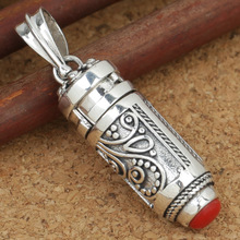 批发S925纯银饰品108佛家串珠平安香囊 楞严咒法盒 情侣项链吊坠