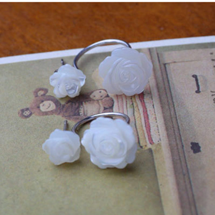 纯银饰品批发厂家直销925纯银贝壳玫瑰花耳扣耳环韩版时尚款混批|ms