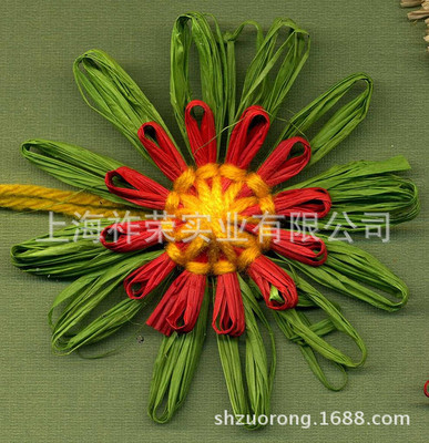 厂家定做PP草手工绣花 拉菲草编织花 手缝PP草装饰花 丝带手绣花|ms