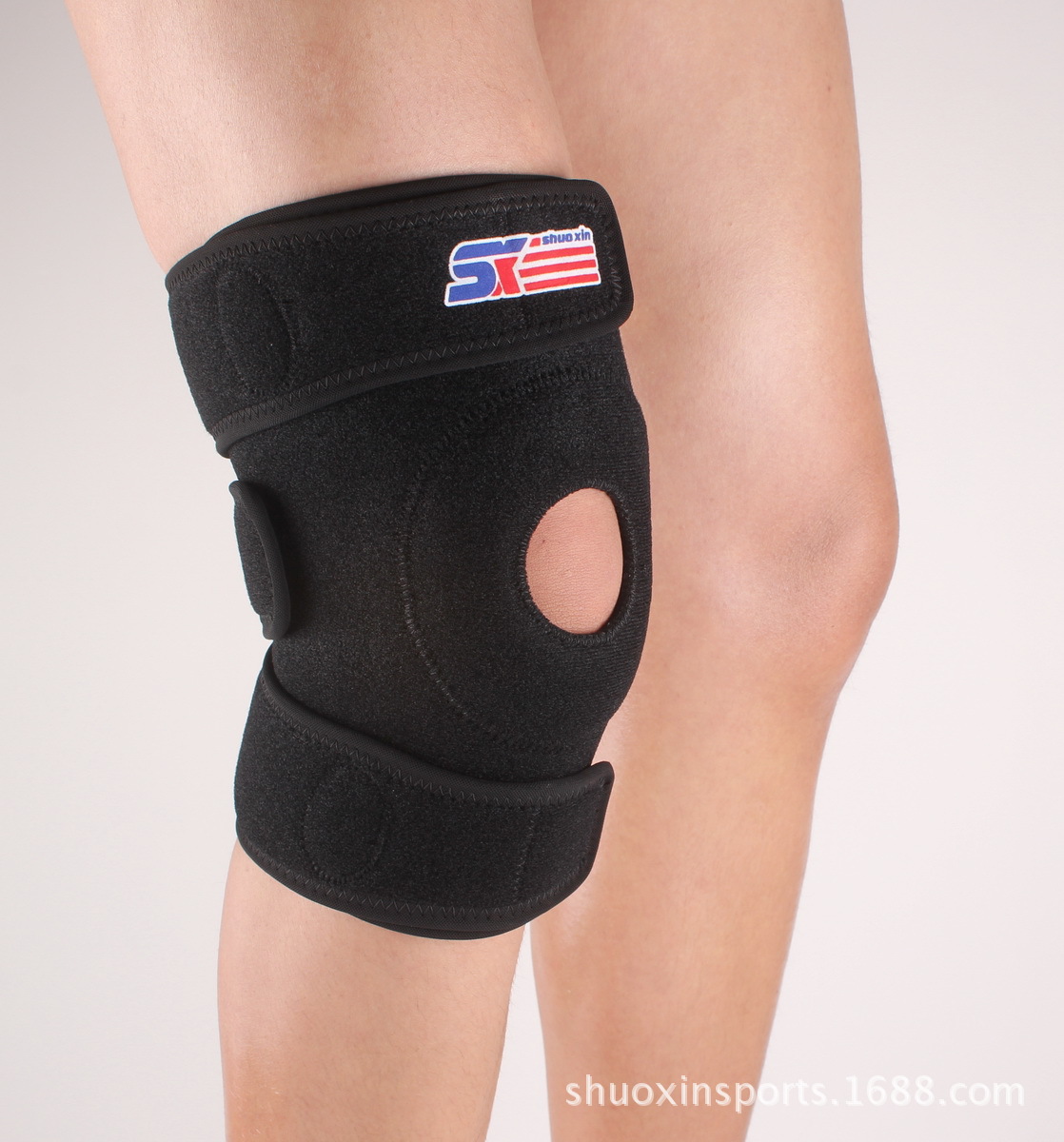 硕鑫可调式硅胶版4弹 簧运动护膝SX617 黑色一只装 护膝批发